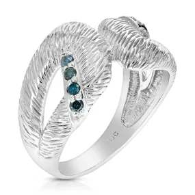 0.15 cttw Blue Diamond Ring .925 Sterling Silver with Rhodium Plating