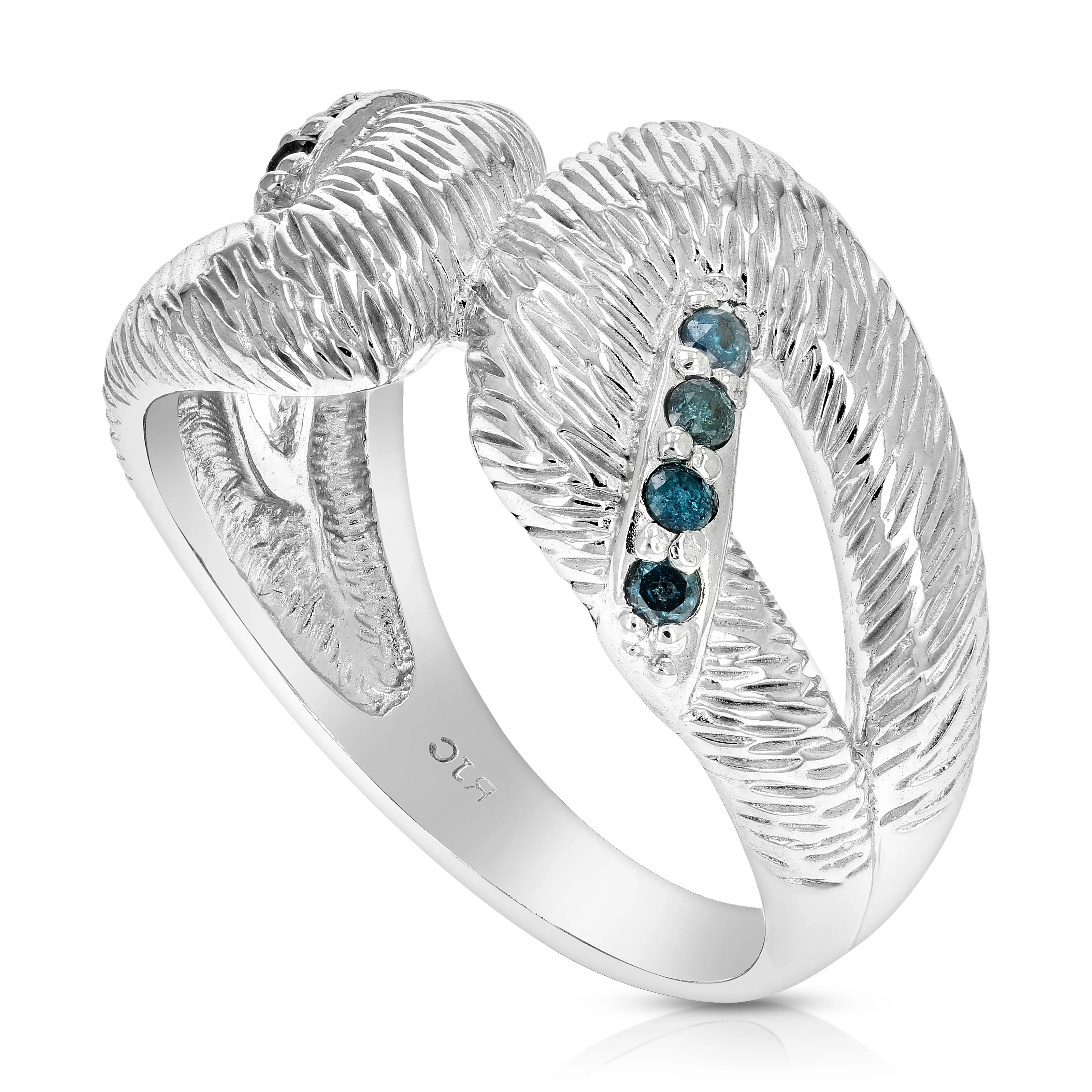 0.15 cttw Blue Diamond Ring .925 Sterling Silver with Rhodium Plating