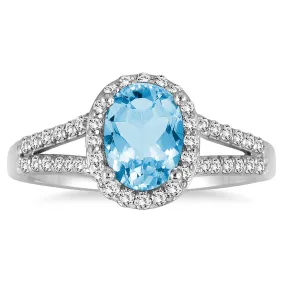 1 1/4 Carat Oval Topaz And Diamond Ring In 10K White Gold