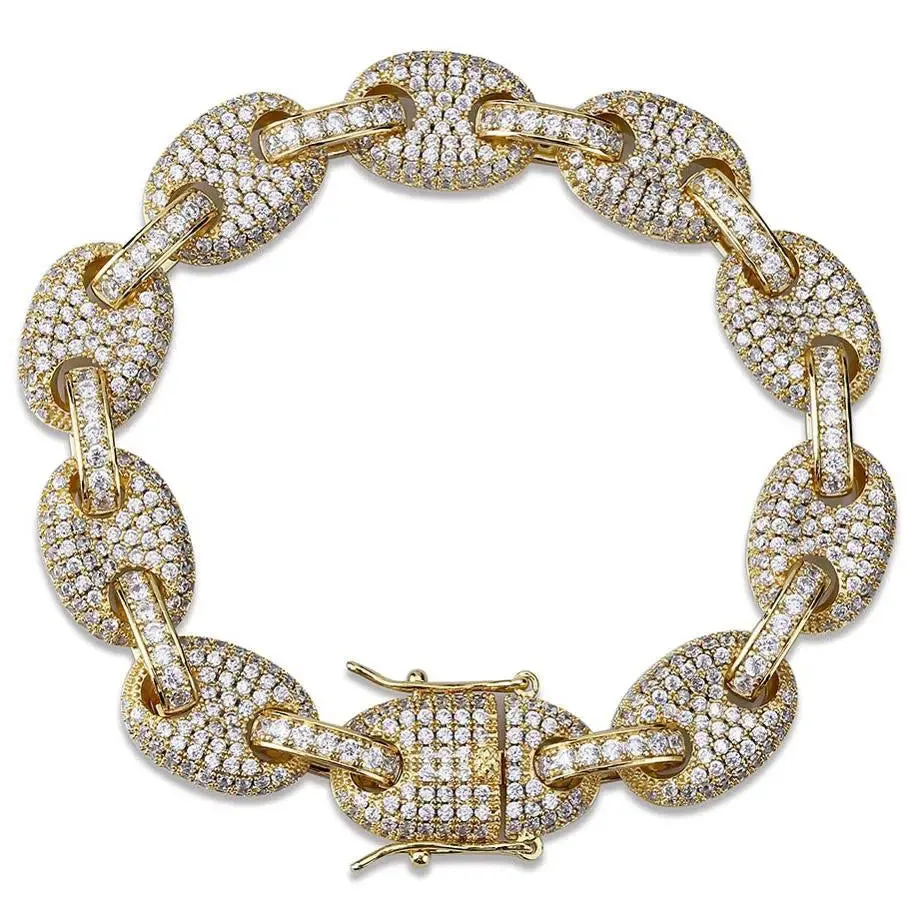 12mm Iced G-Link Bracelet in Yellow Gold