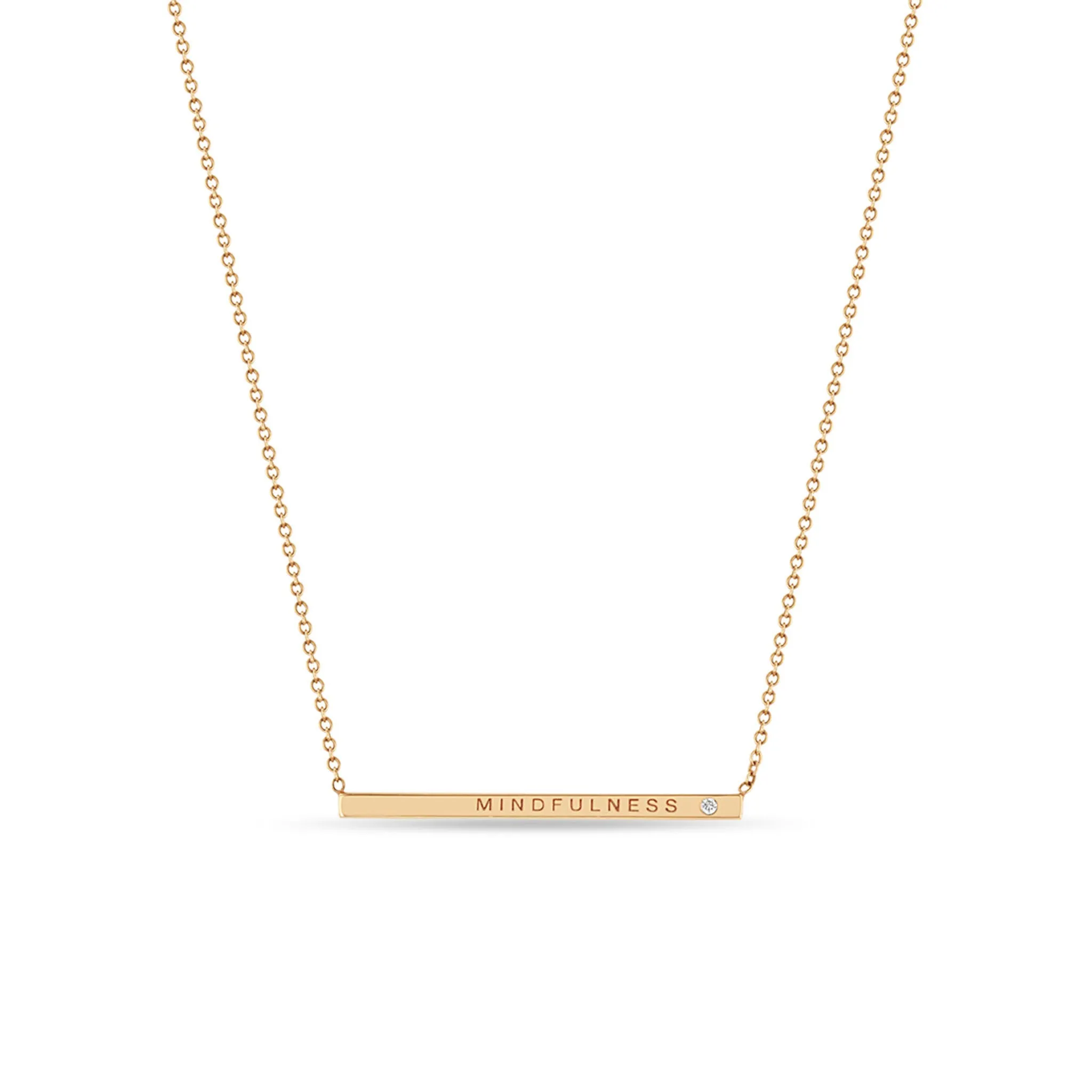 14k Engraved Thin ID Bar Necklace with Diamond