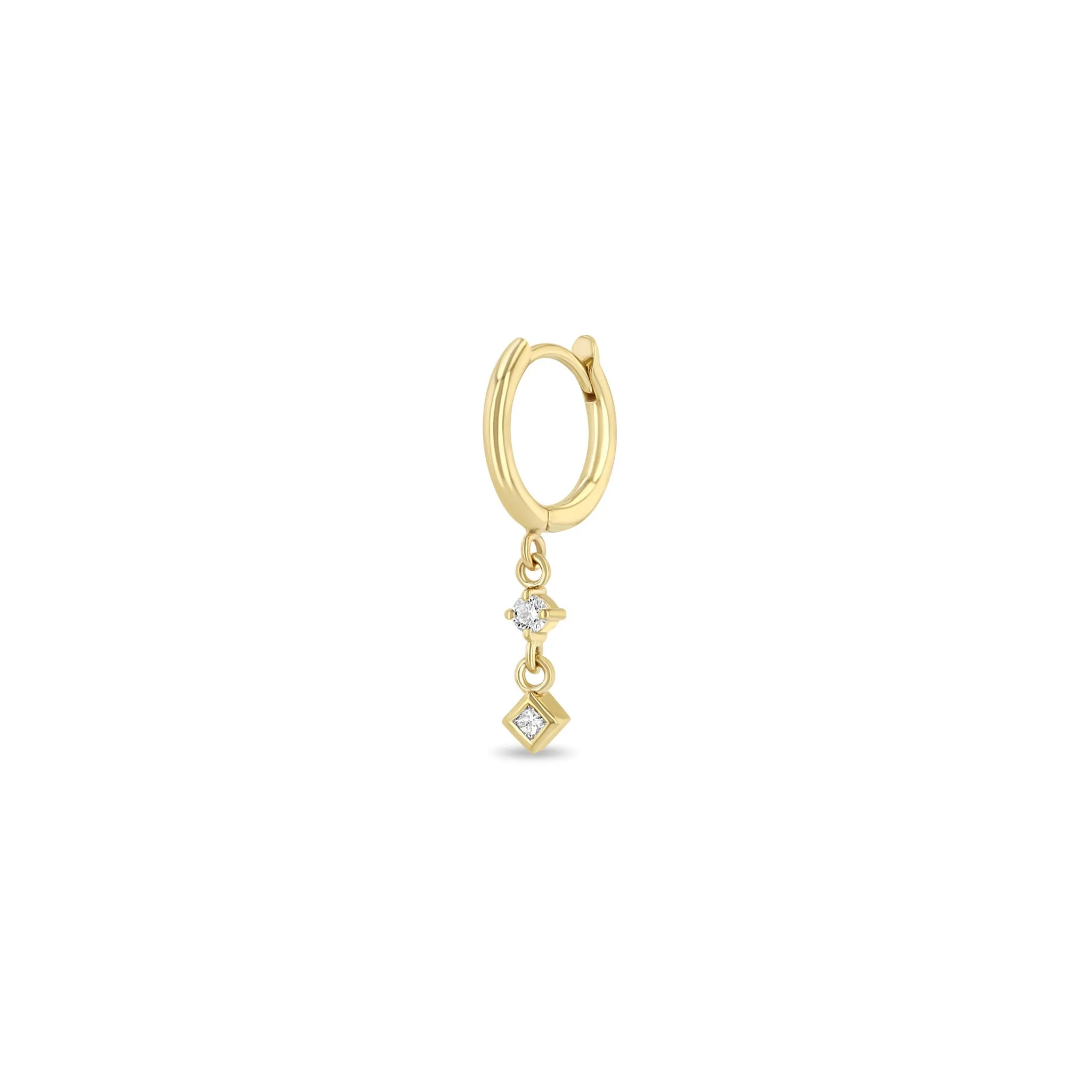 14k Small Hinge Huggie Hoops with Mixed Diamond Drop