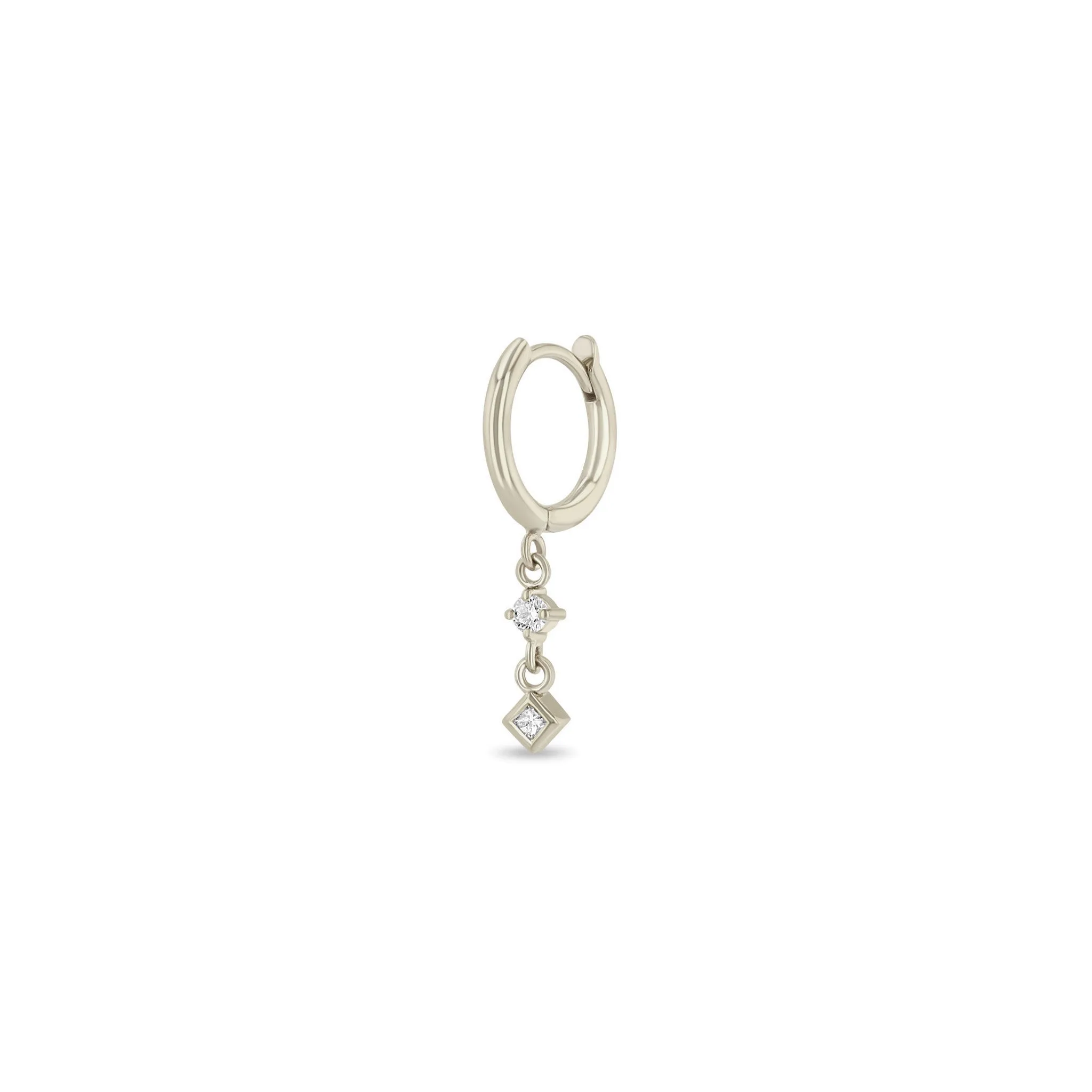 14k Small Hinge Huggie Hoops with Mixed Diamond Drop