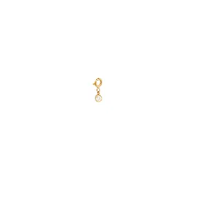 14k small white diamond charm pendant with spring ring