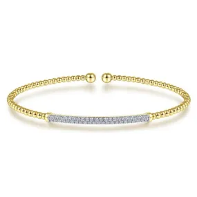 14K Yellow Gold Bujukan Split Cuff Bracelet with Diamond Pavé Bar