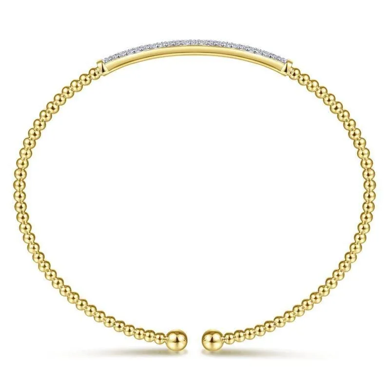 14K Yellow Gold Bujukan Split Cuff Bracelet with Diamond Pavé Bar