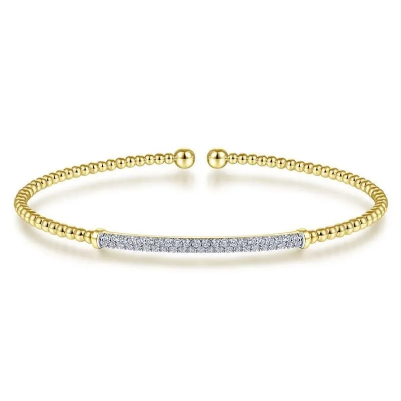 14K Yellow Gold Bujukan Split Cuff Bracelet with Diamond Pavé Bar