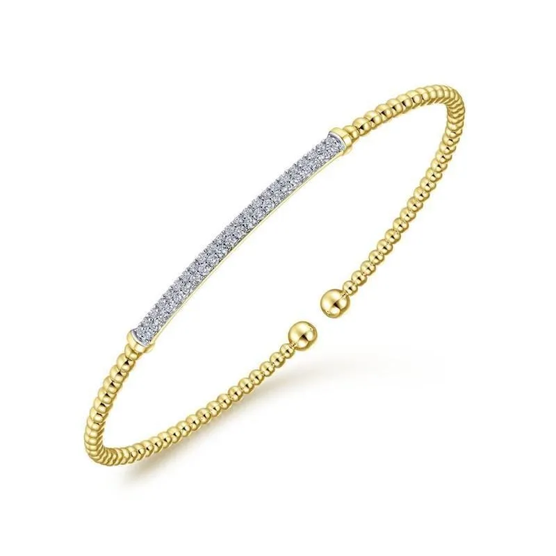 14K Yellow Gold Bujukan Split Cuff Bracelet with Diamond Pavé Bar