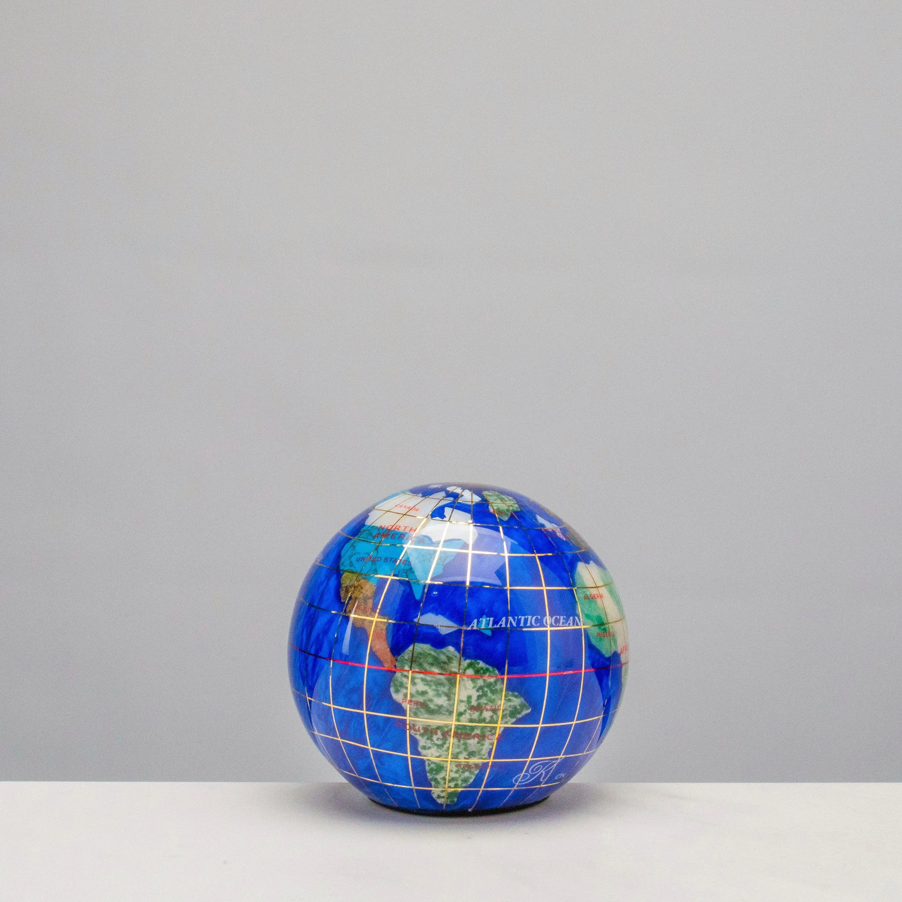 3 Gemstone Globe Paperweight with Caribbean Blue Opalite Ocean