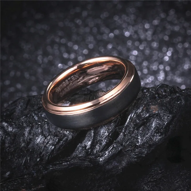 4/6/8mm Black & Rose Gold Tungsten Carbide Wedding Band