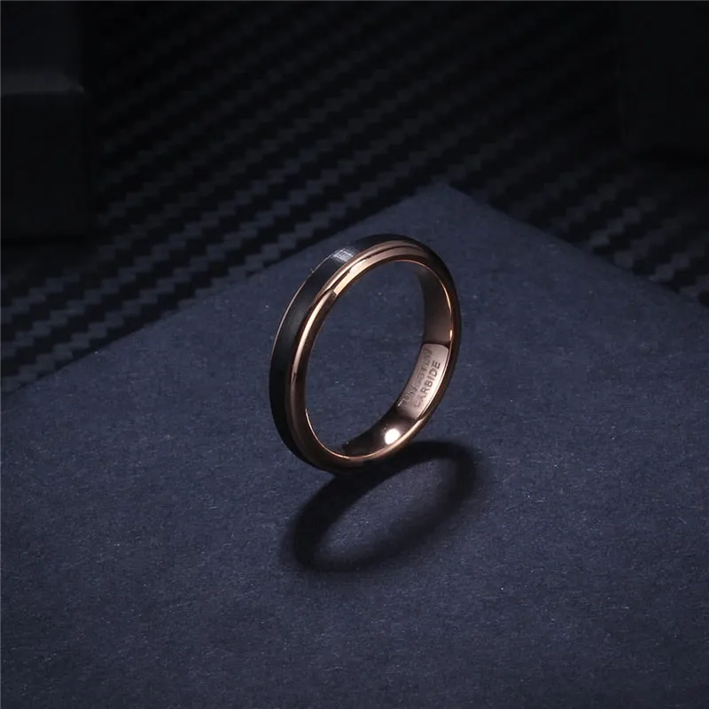 4/6/8mm Black & Rose Gold Tungsten Carbide Wedding Band