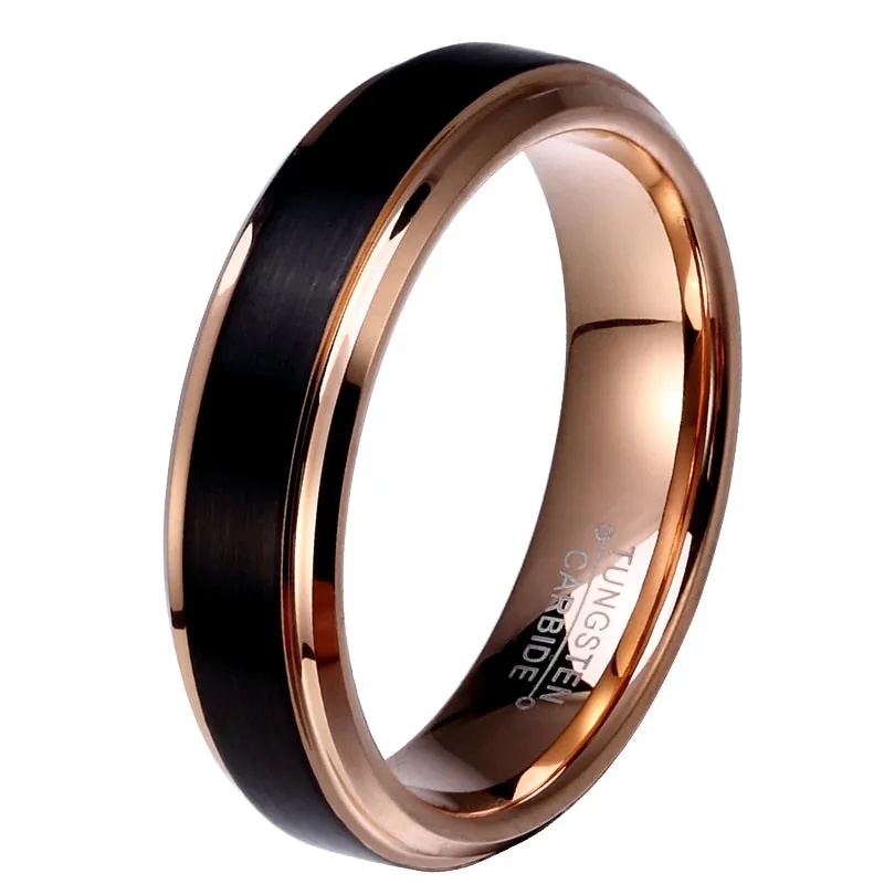 4/6/8mm Black & Rose Gold Tungsten Carbide Wedding Band