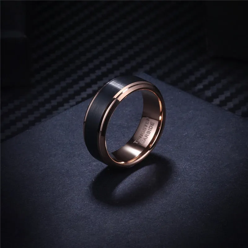 4/6/8mm Black & Rose Gold Tungsten Carbide Wedding Band