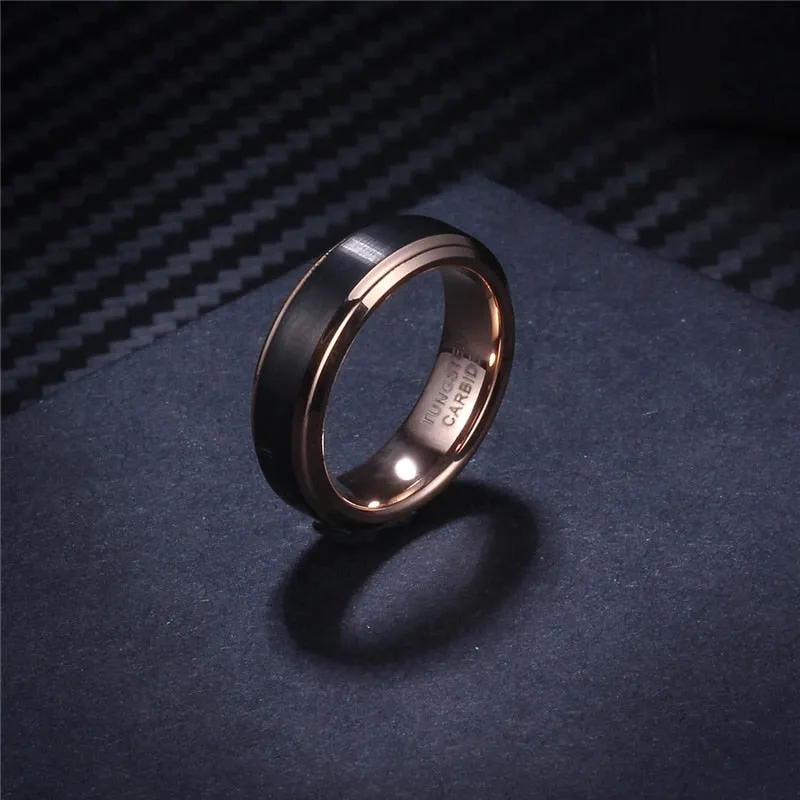 4/6/8mm Black & Rose Gold Tungsten Carbide Wedding Band