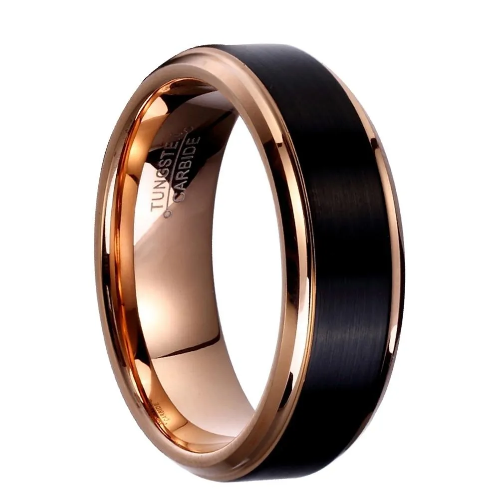 4/6/8mm Black & Rose Gold Tungsten Carbide Wedding Band