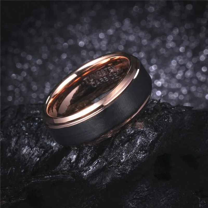 4/6/8mm Black & Rose Gold Tungsten Carbide Wedding Band