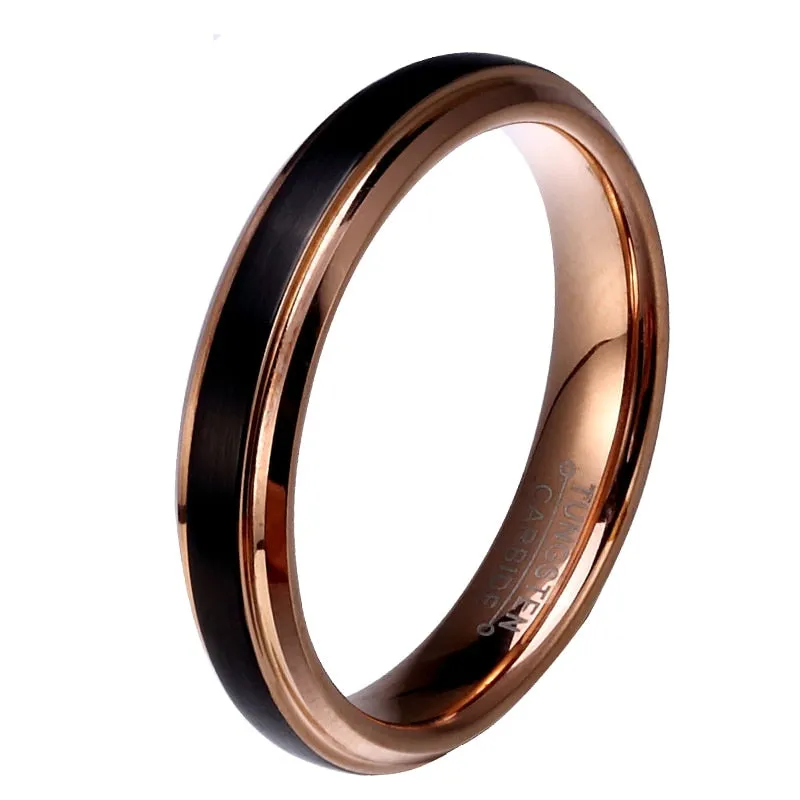 4/6/8mm Black & Rose Gold Tungsten Carbide Wedding Band