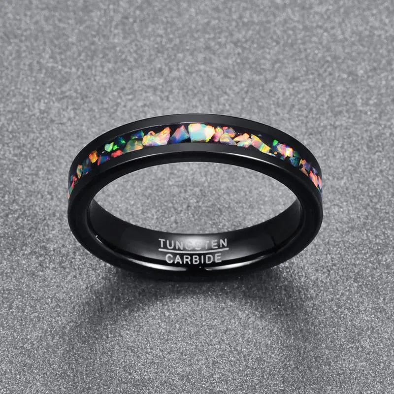 4mm Black Tungsten Carbide with Opal Inlay Slim Type Wedding Band