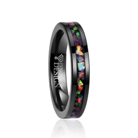 4mm Black Tungsten Carbide with Opal Inlay Slim Type Wedding Band