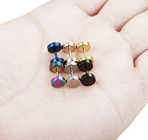 6 Pairs Stud Earrings for Men Women Ear Piercing Ear Plugs Tunnel 18G