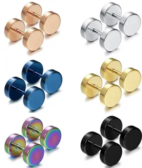 6 Pairs Stud Earrings for Men Women Ear Piercing Ear Plugs Tunnel 18G