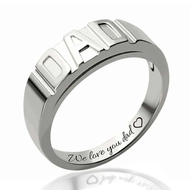 6MM Men's DAD Handmade 925 Sterling Silver Ring Engraved I Love You