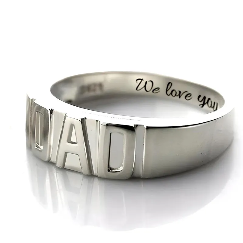 6MM Men's DAD Handmade 925 Sterling Silver Ring Engraved I Love You