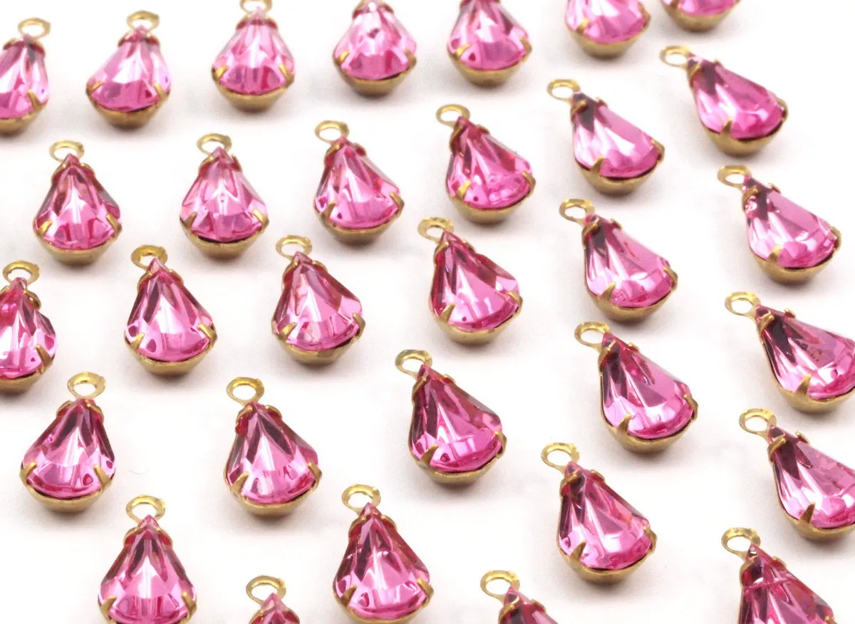 8 Light Rose Swarovski Crystal Drop With Raw Brass Prong Settings 10x6mm Y089