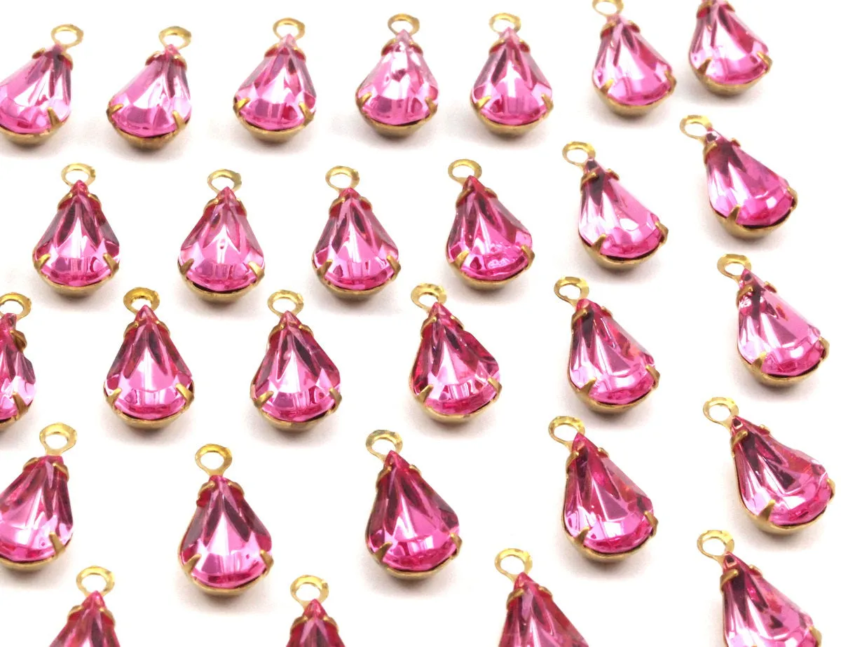 8 Light Rose Swarovski Crystal Drop With Raw Brass Prong Settings 10x6mm Y089