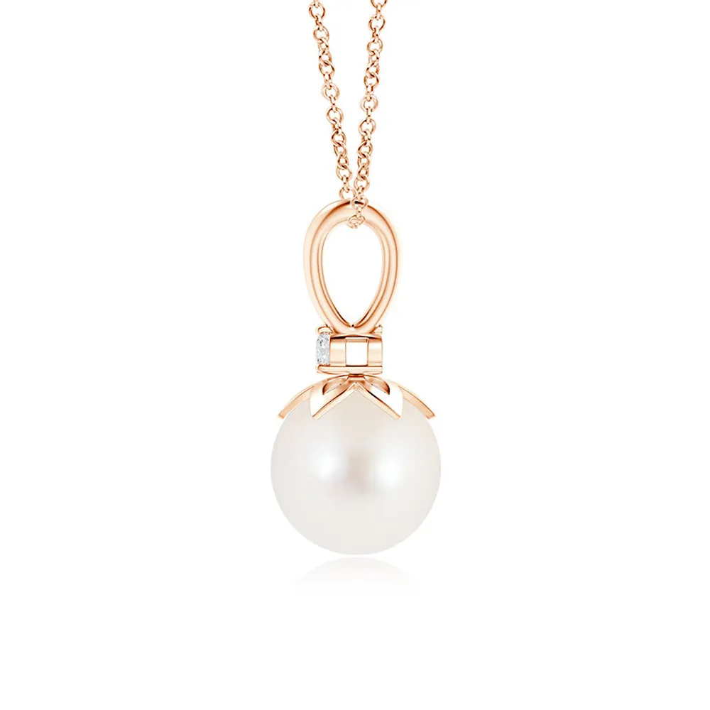 8mm Freshwater Cultured Pearl V-Bale Pendant with Moissanite