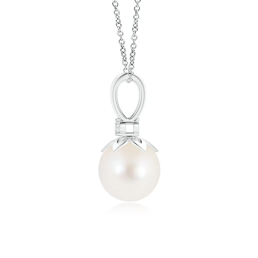 8mm Freshwater Cultured Pearl V-Bale Pendant with Moissanite