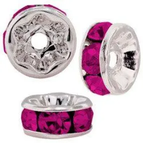 8mm S/S Plated Roundell- Fuchsia (pk 10)