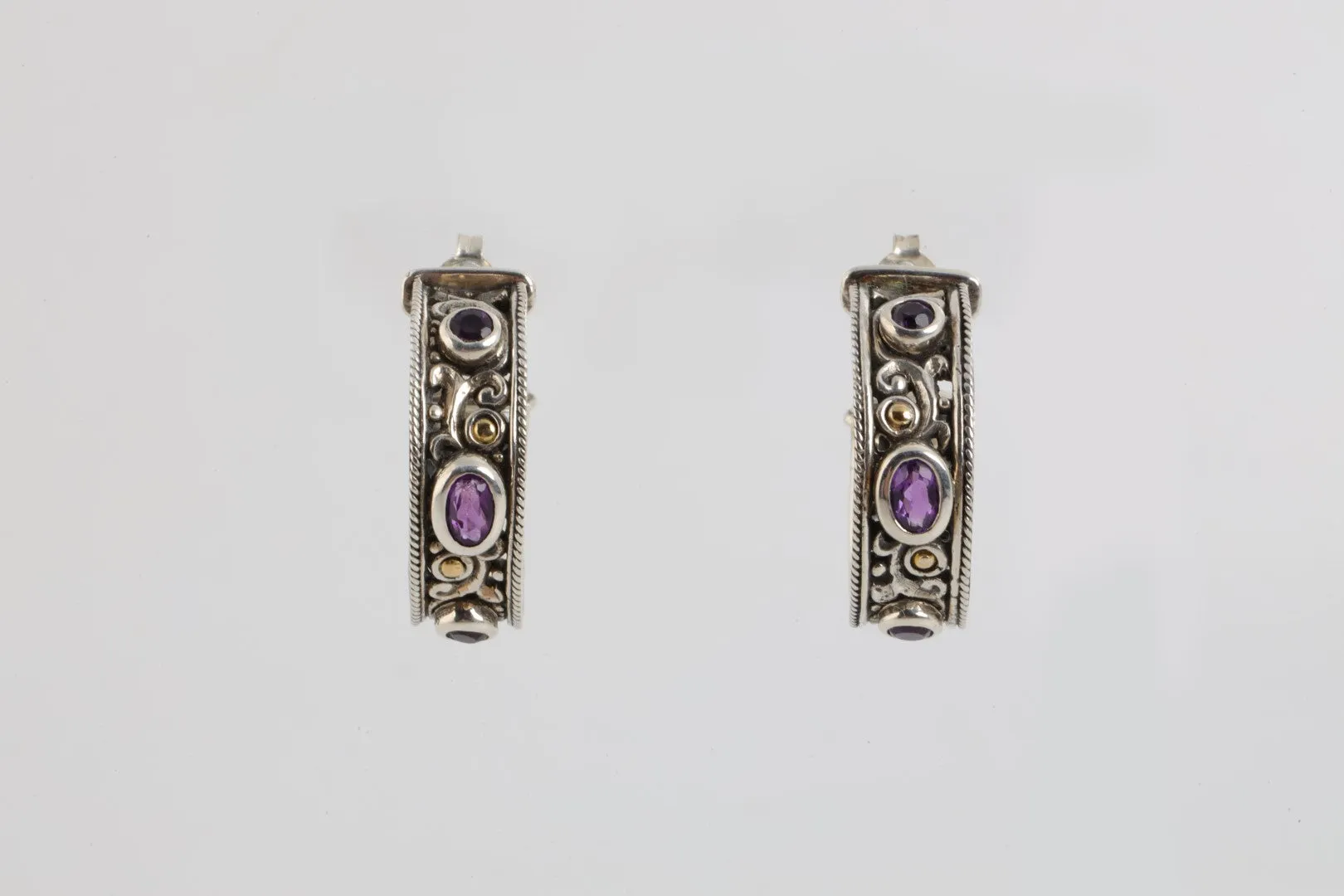 925 Silver & 18k Yellow Gold 0.49tcw Amethyst Hoop Earrings (11.01g.)