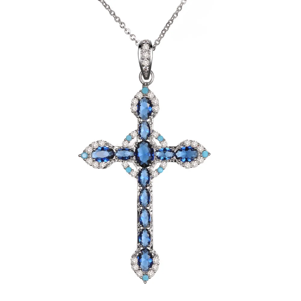 925 Silver CZ Cross Pendant Necklace