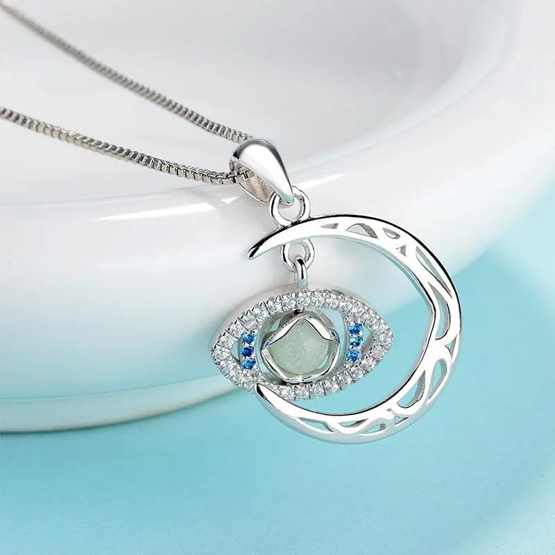 925 Sterling Silver Crescent Moon Eye Pendant Necklace