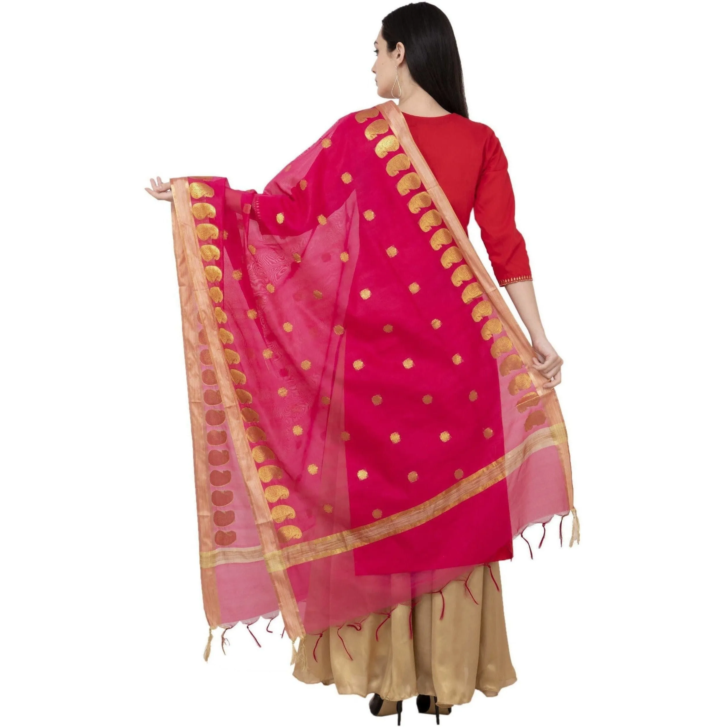 A R Silk VNS Ambi Booti Fancy Dupatta Color Rani Dupatta or Chunni