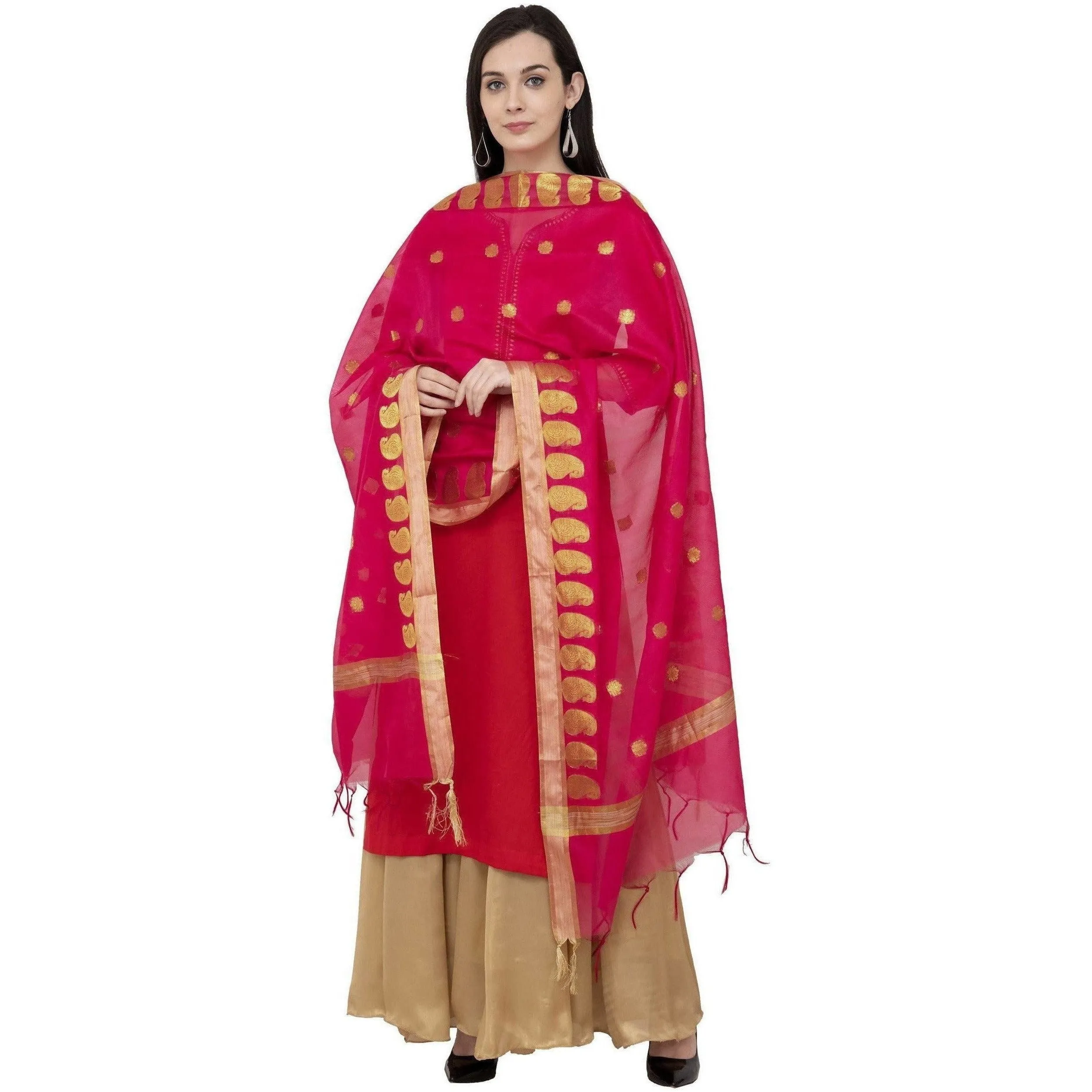 A R Silk VNS Ambi Booti Fancy Dupatta Color Rani Dupatta or Chunni