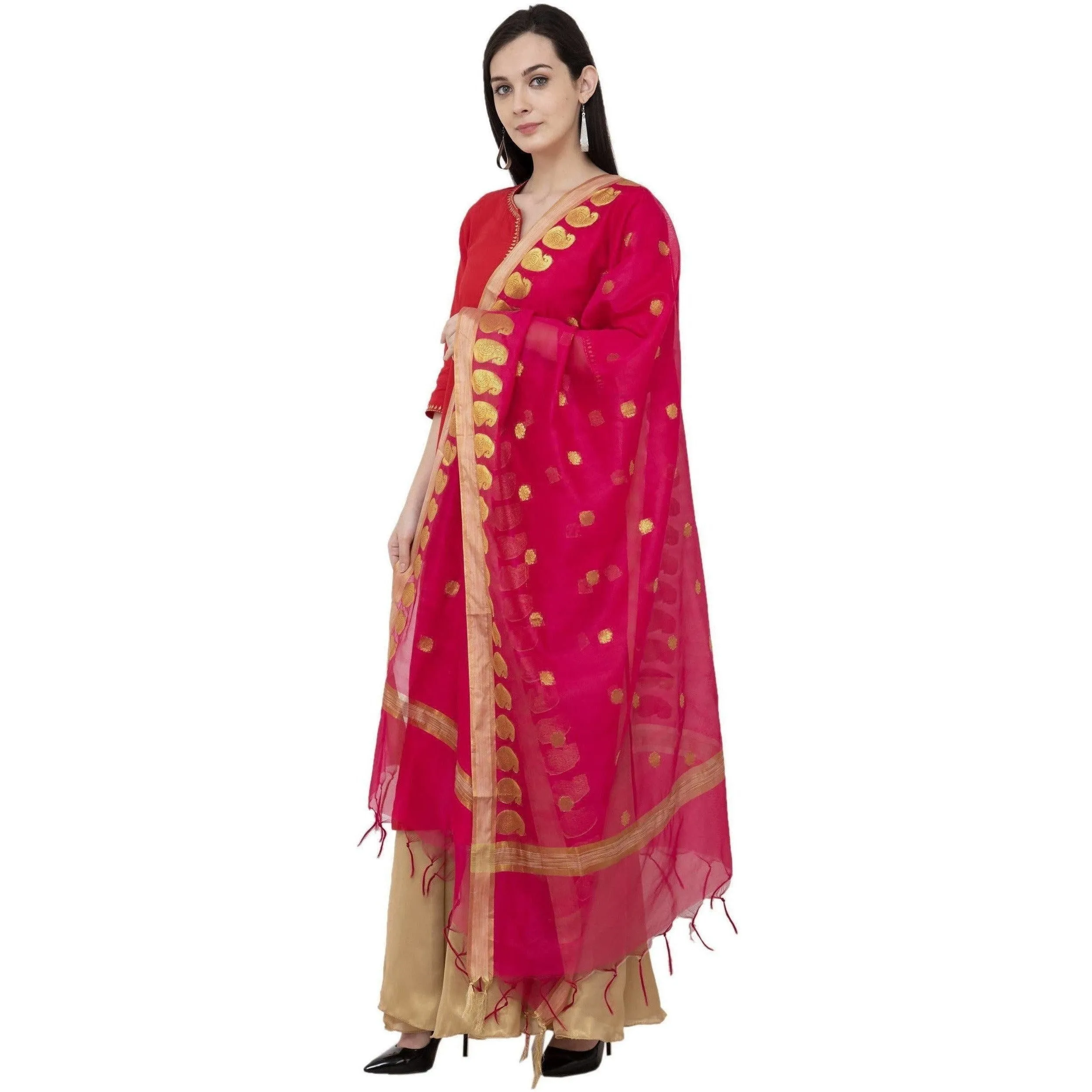 A R Silk VNS Ambi Booti Fancy Dupatta Color Rani Dupatta or Chunni