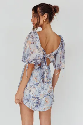 Addicted To Love Pleated Bust Dress Floral Blue/Mocha