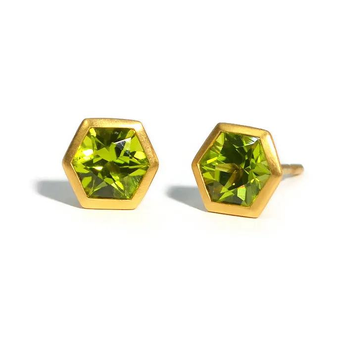 AF Jewelers - Gemstone Collection - Bezel Set Studs with Peridot, 18k Yellow Gold