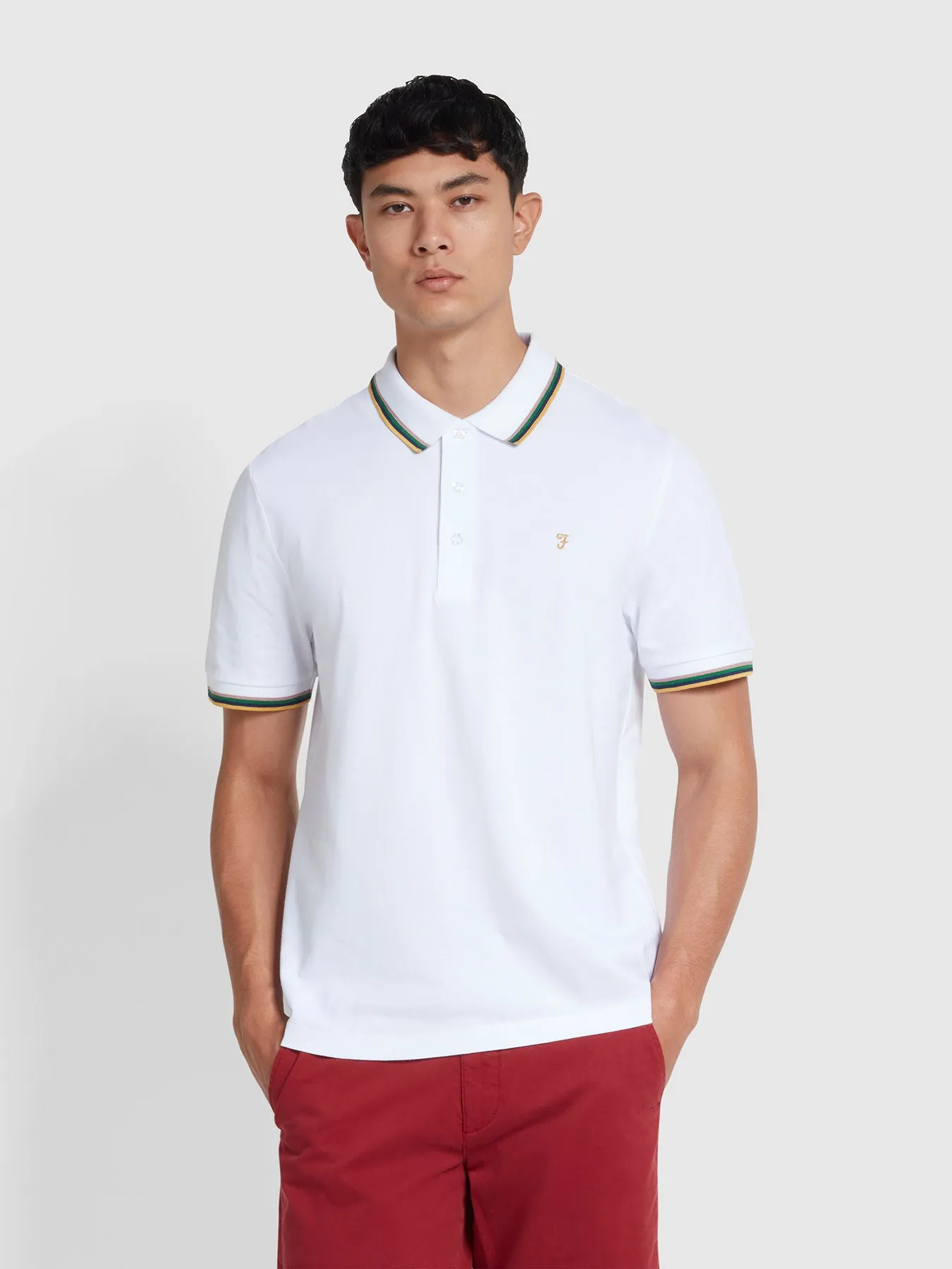 Alvin Organic Cotton Tipped Collar Short Sleeve Polo Shirt In White