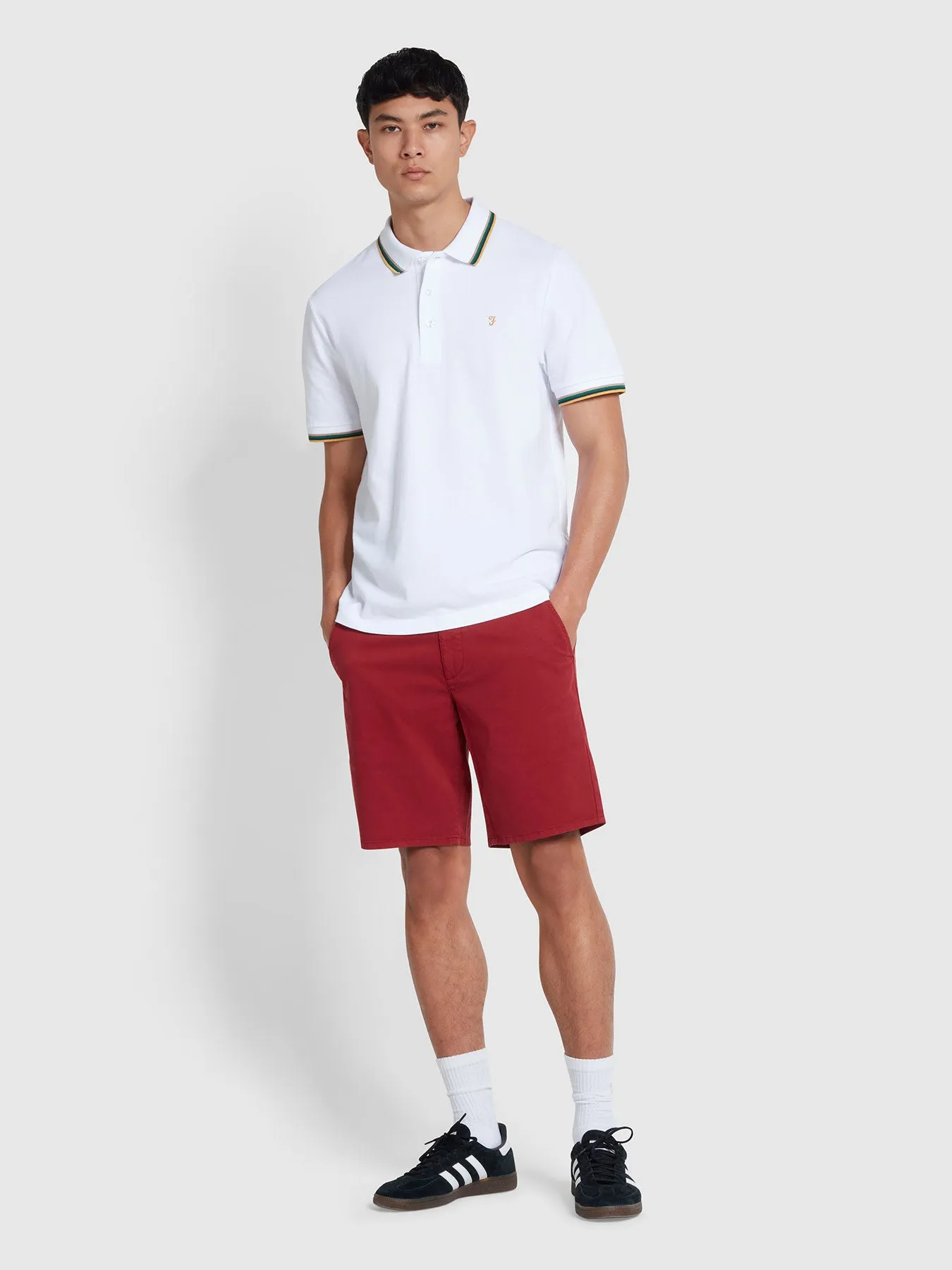 Alvin Organic Cotton Tipped Collar Short Sleeve Polo Shirt In White