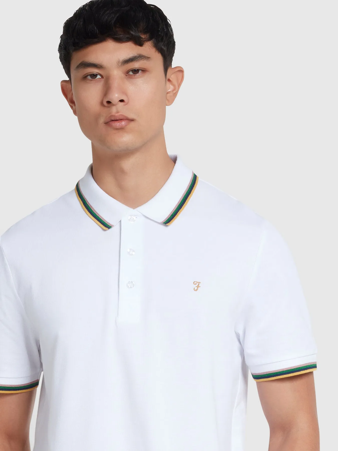 Alvin Organic Cotton Tipped Collar Short Sleeve Polo Shirt In White