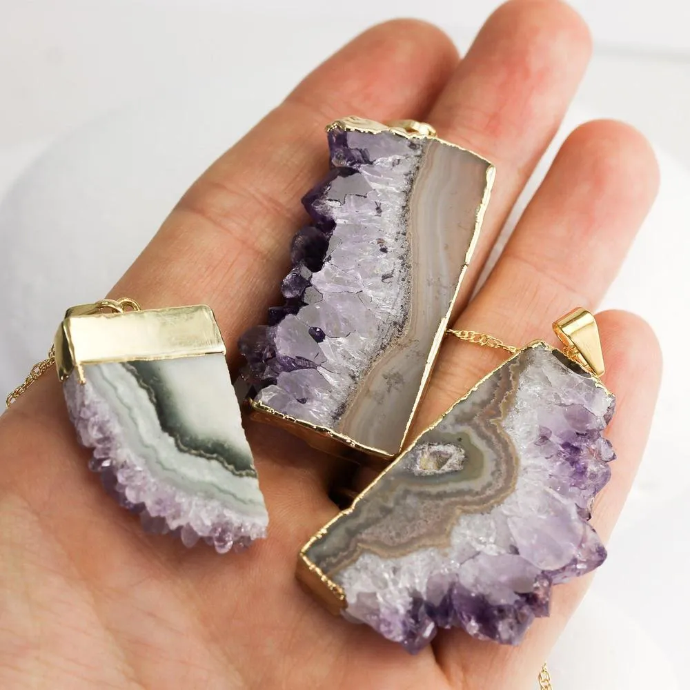 Amethyst Geometric Necklace in Gold Fill