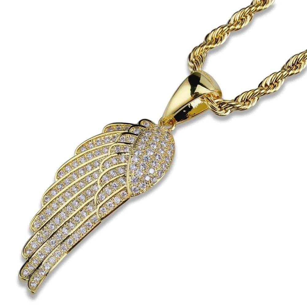 Angel Wing Cubic Zirconia Stainless Steel Pendant Necklace