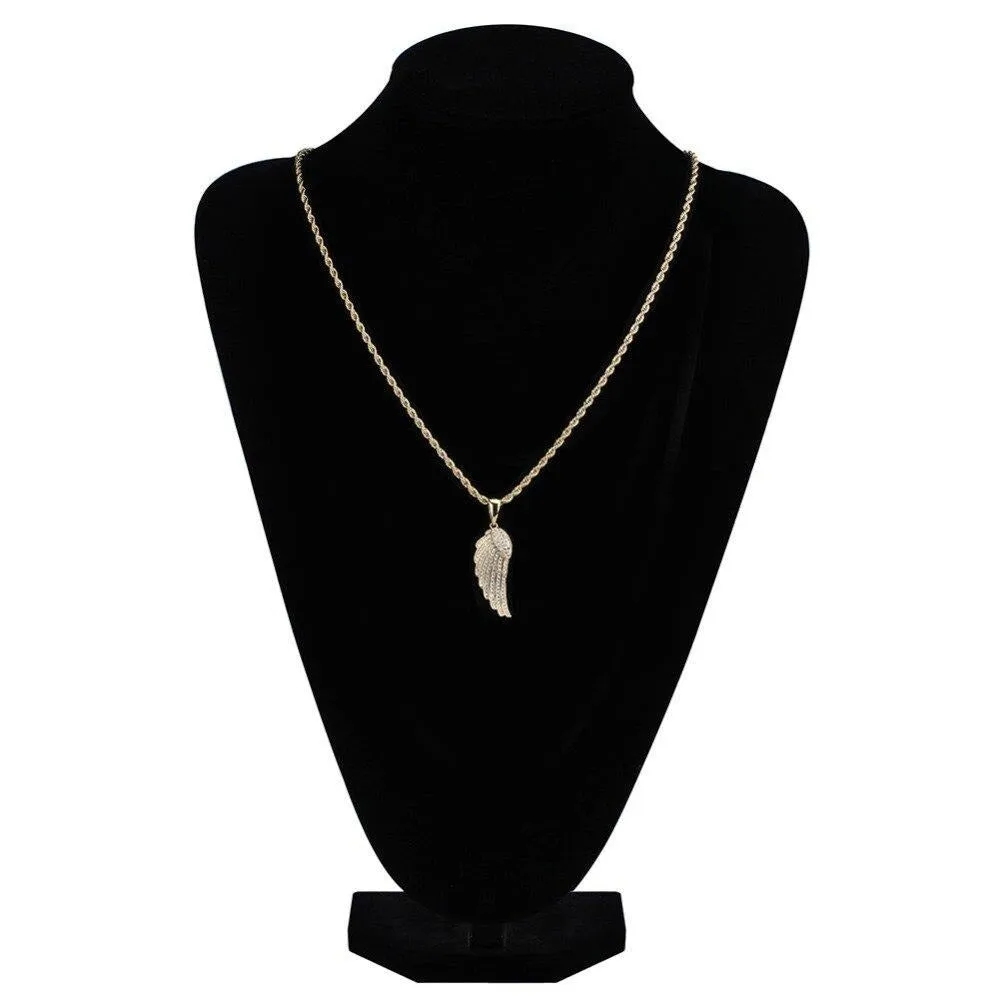 Angel Wing Cubic Zirconia Stainless Steel Pendant Necklace