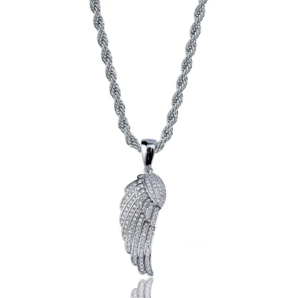 Angel Wing Cubic Zirconia Stainless Steel Pendant Necklace