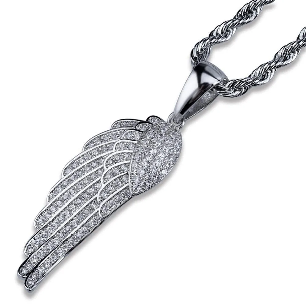 Angel Wing Cubic Zirconia Stainless Steel Pendant Necklace