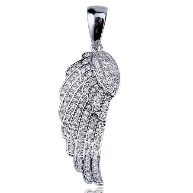 Angel Wing Cubic Zirconia Stainless Steel Pendant Necklace