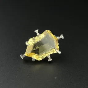 Antique Victorian Silver Large Citrine Badge Shaped Brooch